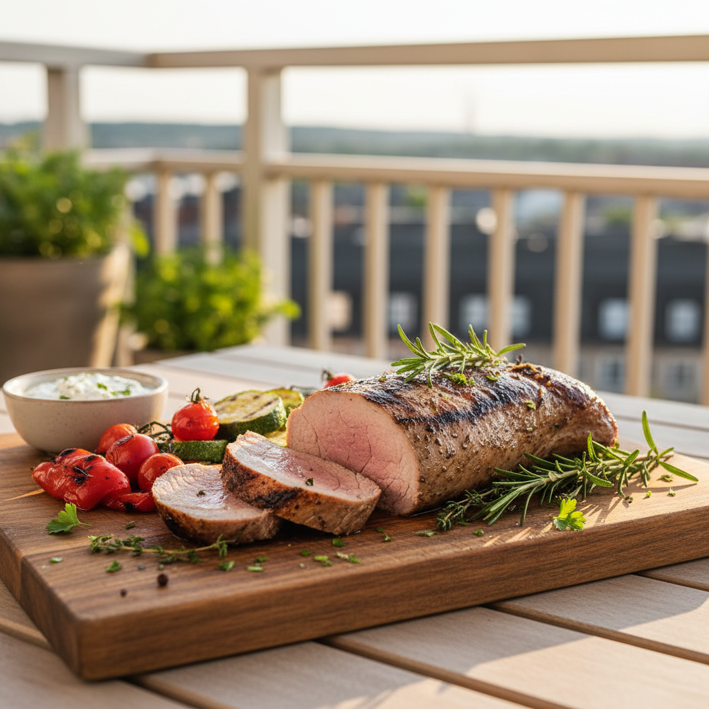 Svinemørbrad på grill skåret i skiver